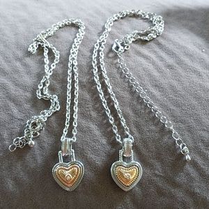 Set of 2 Silvertone necklace with Heart Charm